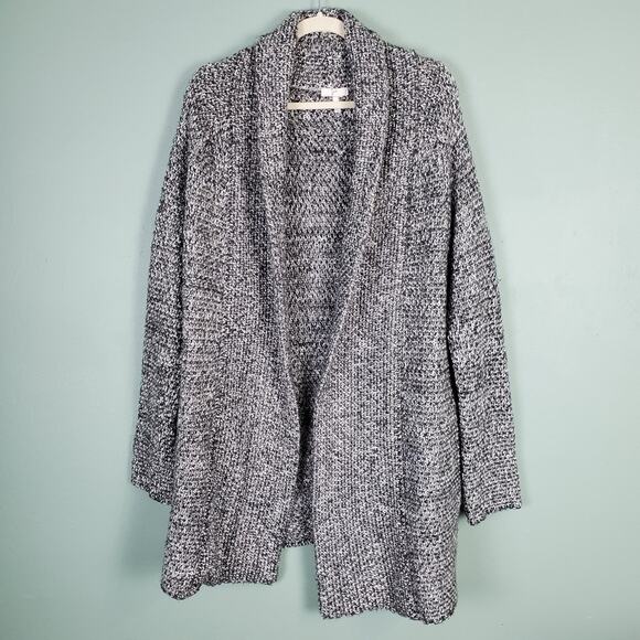 Joie Solone Metallic Gray White Black Sweater Open Chunky Soft Cardigan Large - Picture 1 of 5